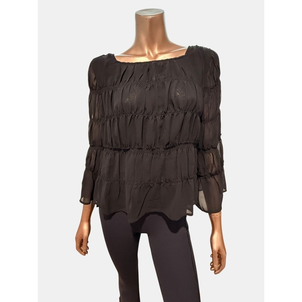 $148 NWT Madewell Black Smocked Chiffon Blouse Top Babydoll Boho Peasant Flowy/S